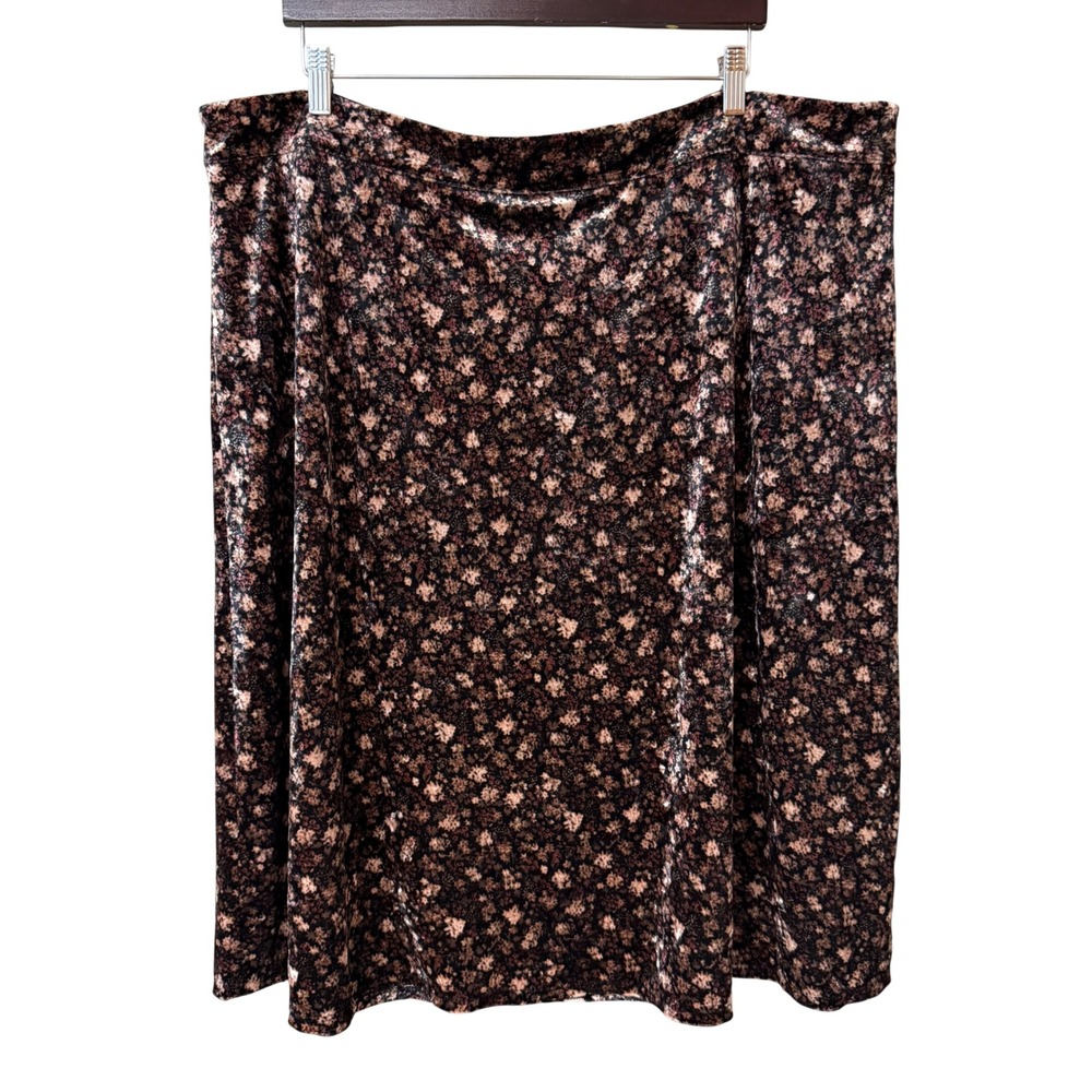 CeCe Women Velvet A-Line Midi Skirt 3X Whimsigoth Dark Floral Soft Goth Romantic